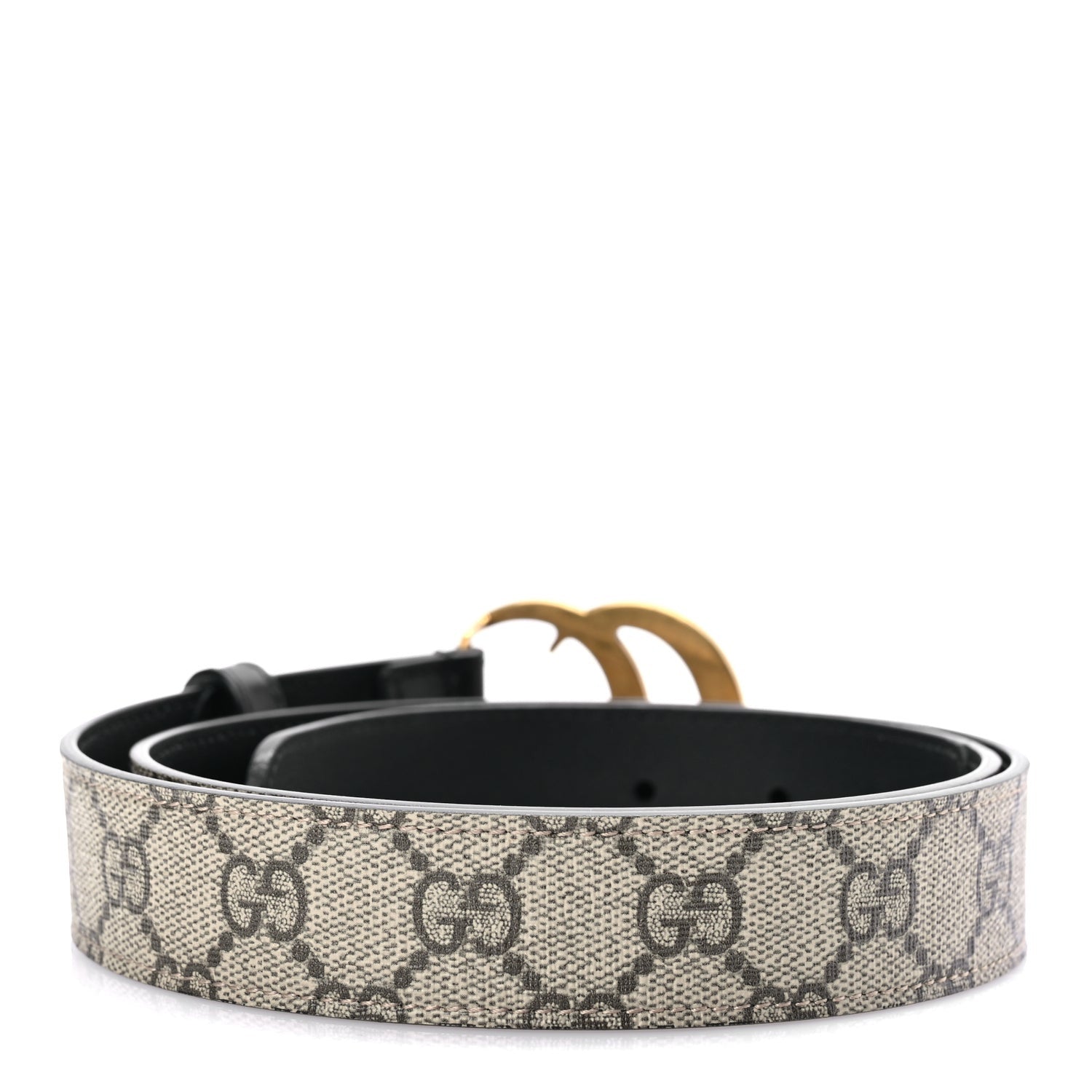 Gucci G Supreme Monogram Matte Plutone Calfskin Double G 30mm Belt 85 Beige Ebony Black 2 of 5