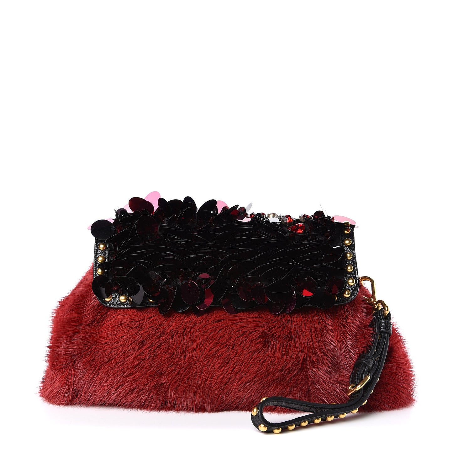 Mink Fur Sequin Evening Clutch Rosso