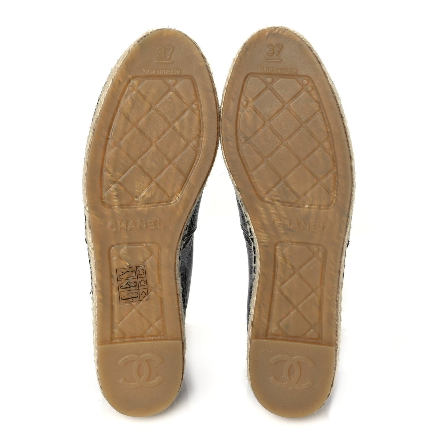 Patent Calfskin Metallic Goatskin CC Espadrilles 37 Black Silver
