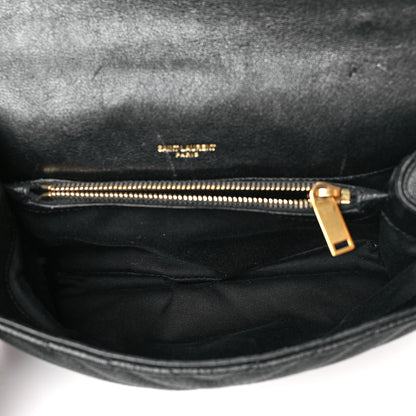 Saint Laurent Sheepskin Matelasse Chevron Monogram Medium College Bag Black 5 of 11