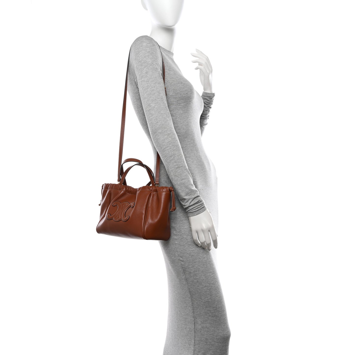 Smooth Calfskin Cuir Small Triomphe Cabas Drawstring Tan