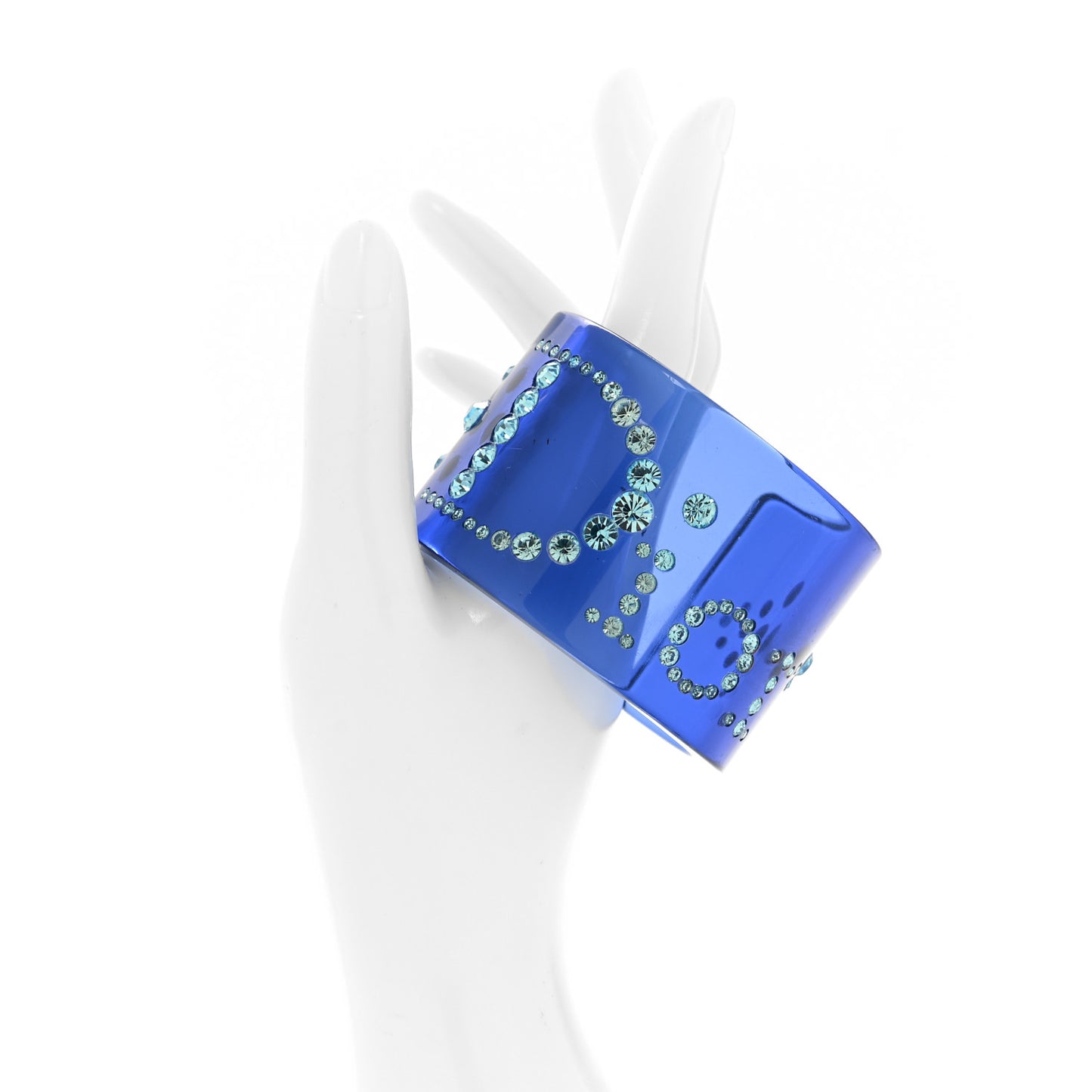 Resin Crystal Stud Logo Cuff Bracelet Blue