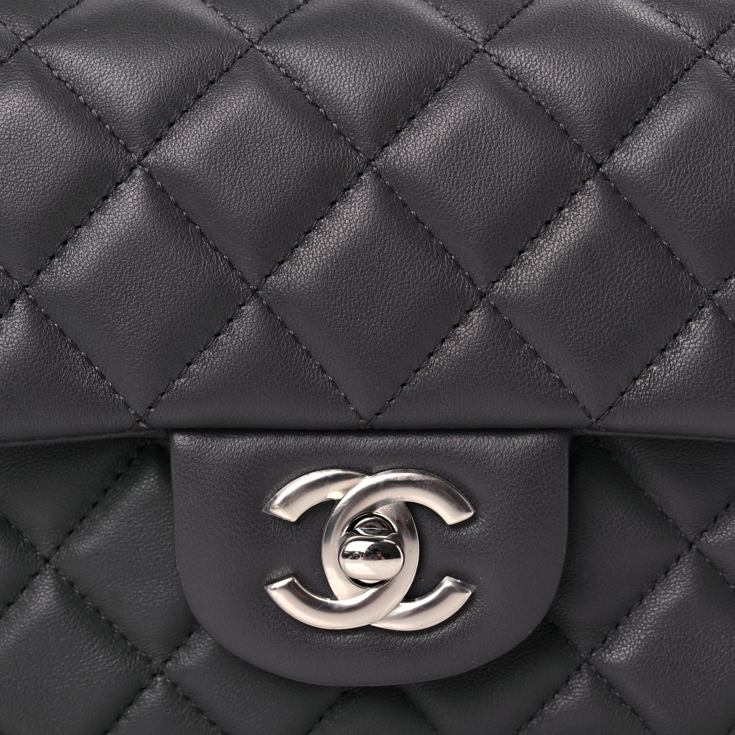 Chanel Lambskin Quilted Mini Rectangular Flap Dark Grey 7 of 9