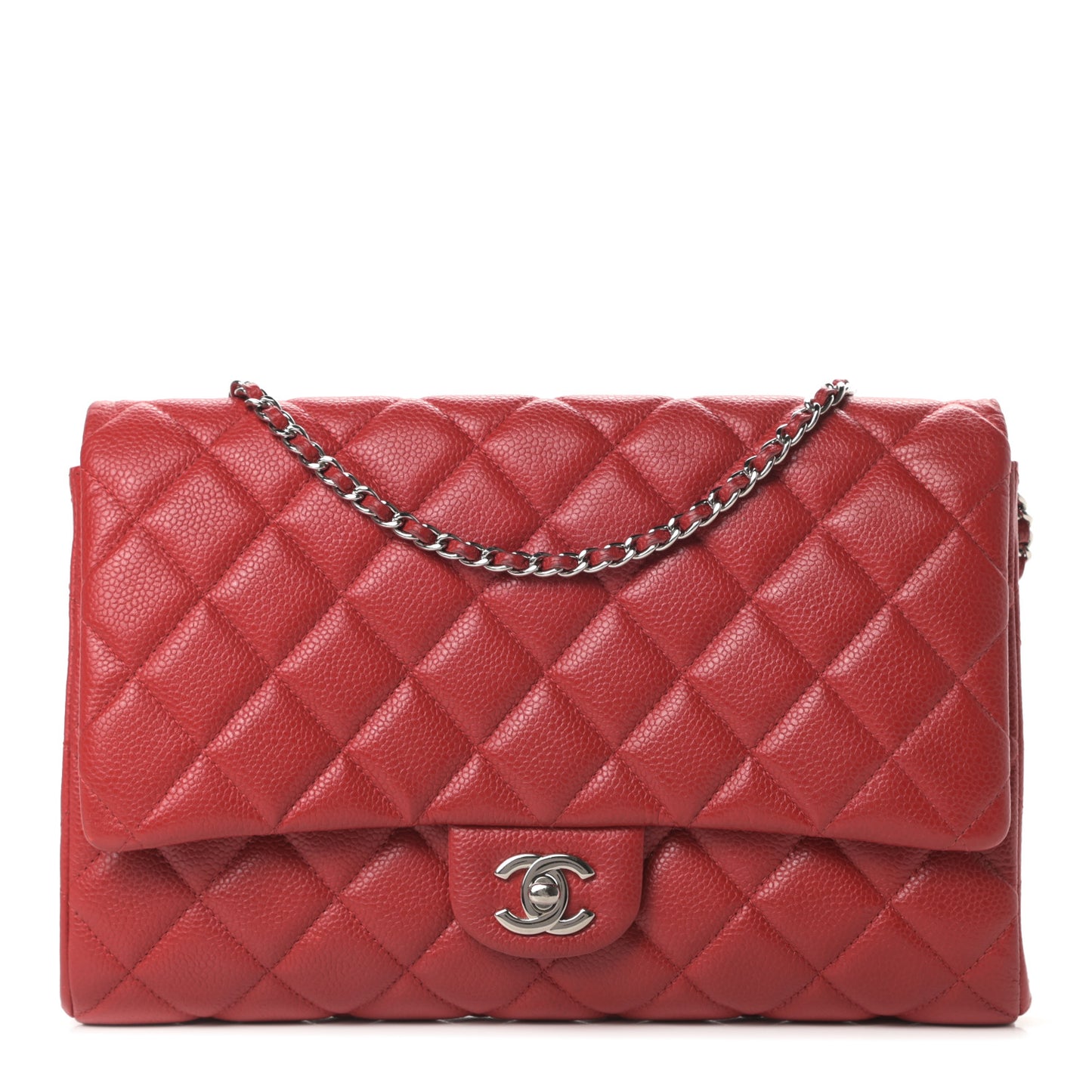 Caviar Quilted Clutch With Chain Flap Red