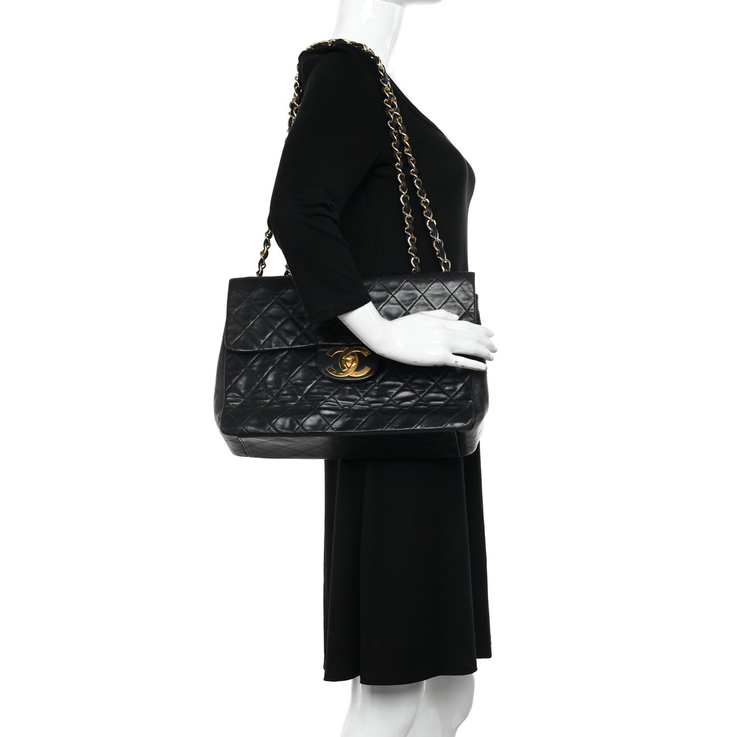Lambskin Quilted XL Jumbo Single Flap Black