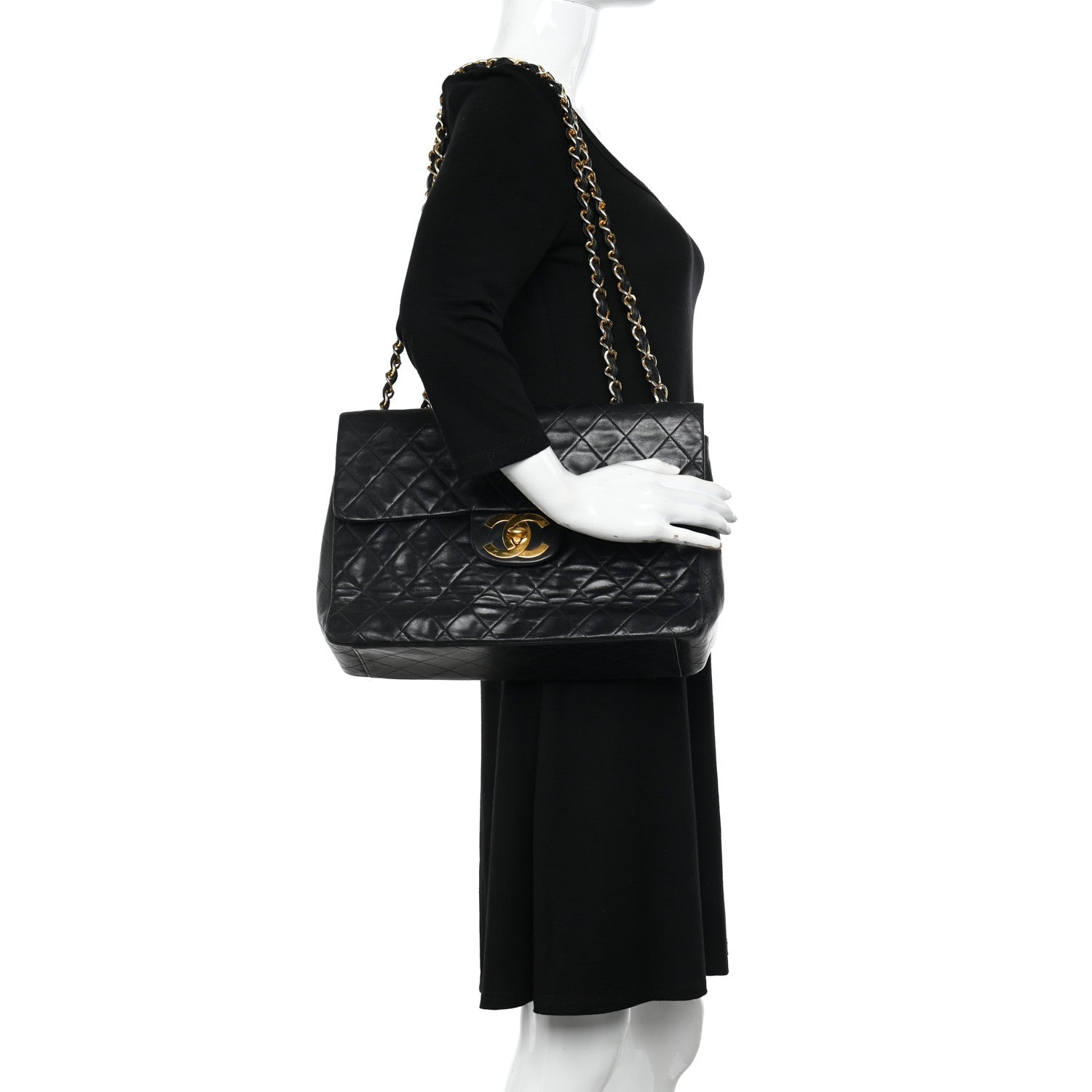 Chanel Lambskin Quilted XL Jumbo Single Flap Black 2 of 15