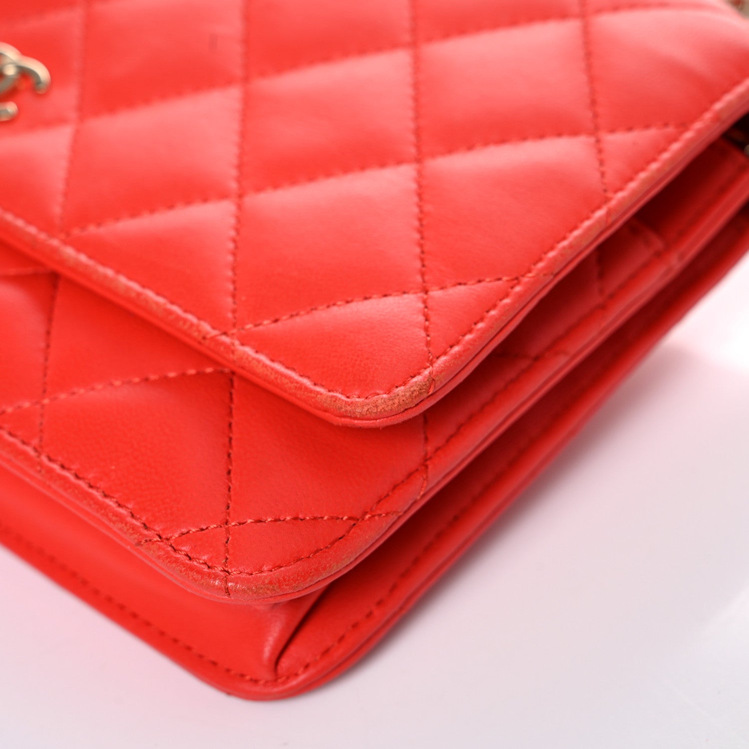 Chanel Lambskin Quilted Wallet On Chain WOC Red 16 of 21