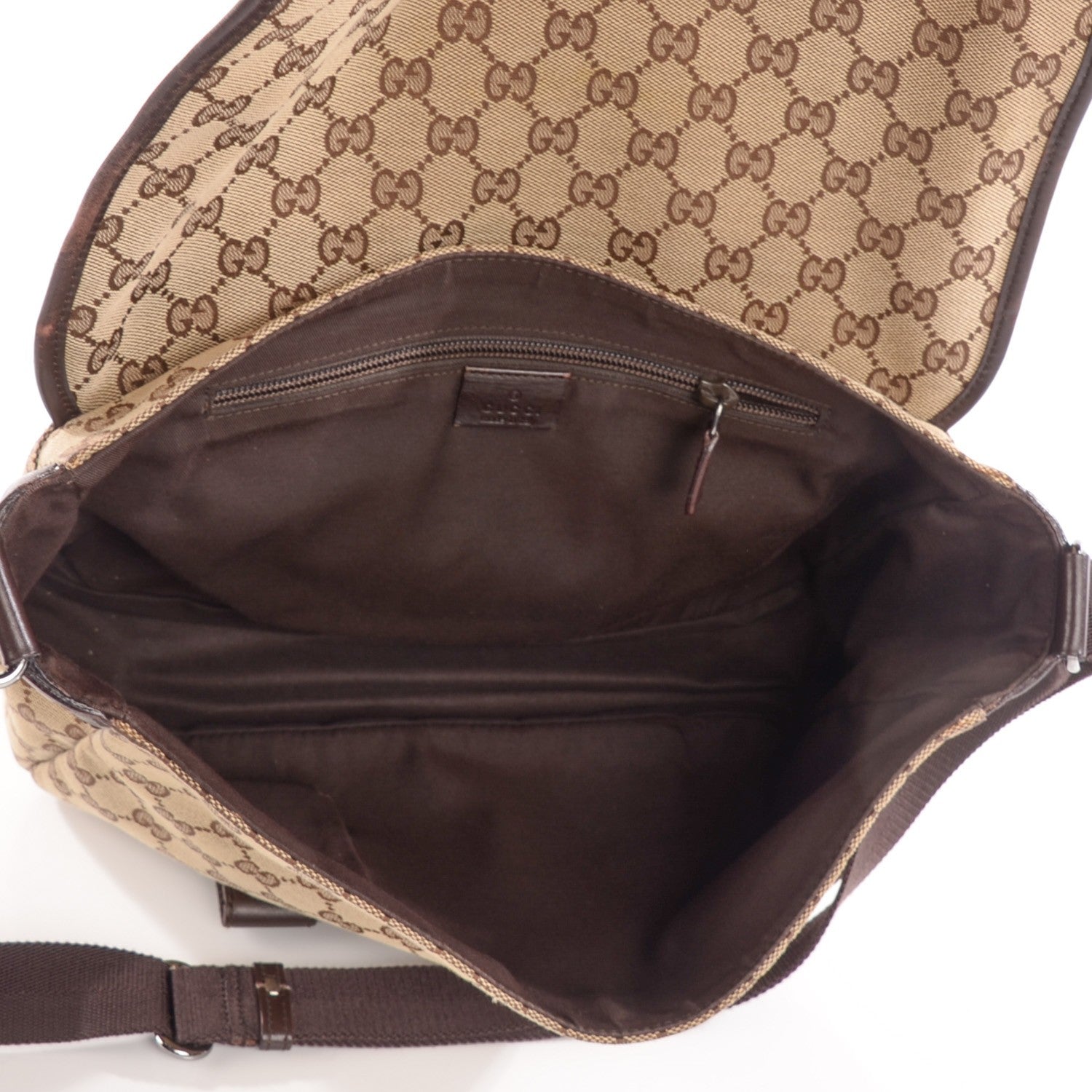 Gucci Monogram Medium Double Buckle Flap Messenger Bag Beige Dark Brown 7 of 11