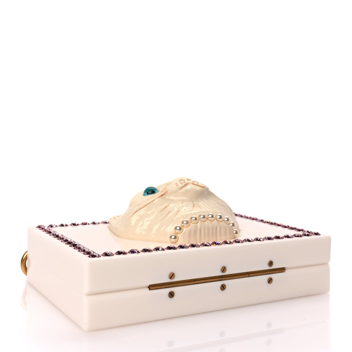 Plexiglass Crystal Cat Face Box Clutch White
