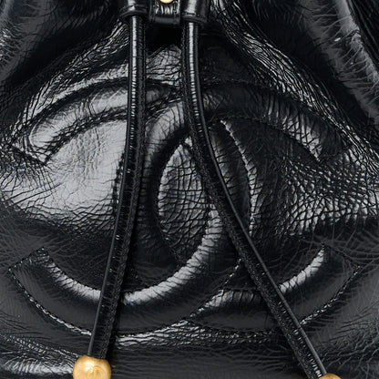 Chanel Shiny Aged Calfskin CC Chain Mini Drawstring Bag Black 8 of 11