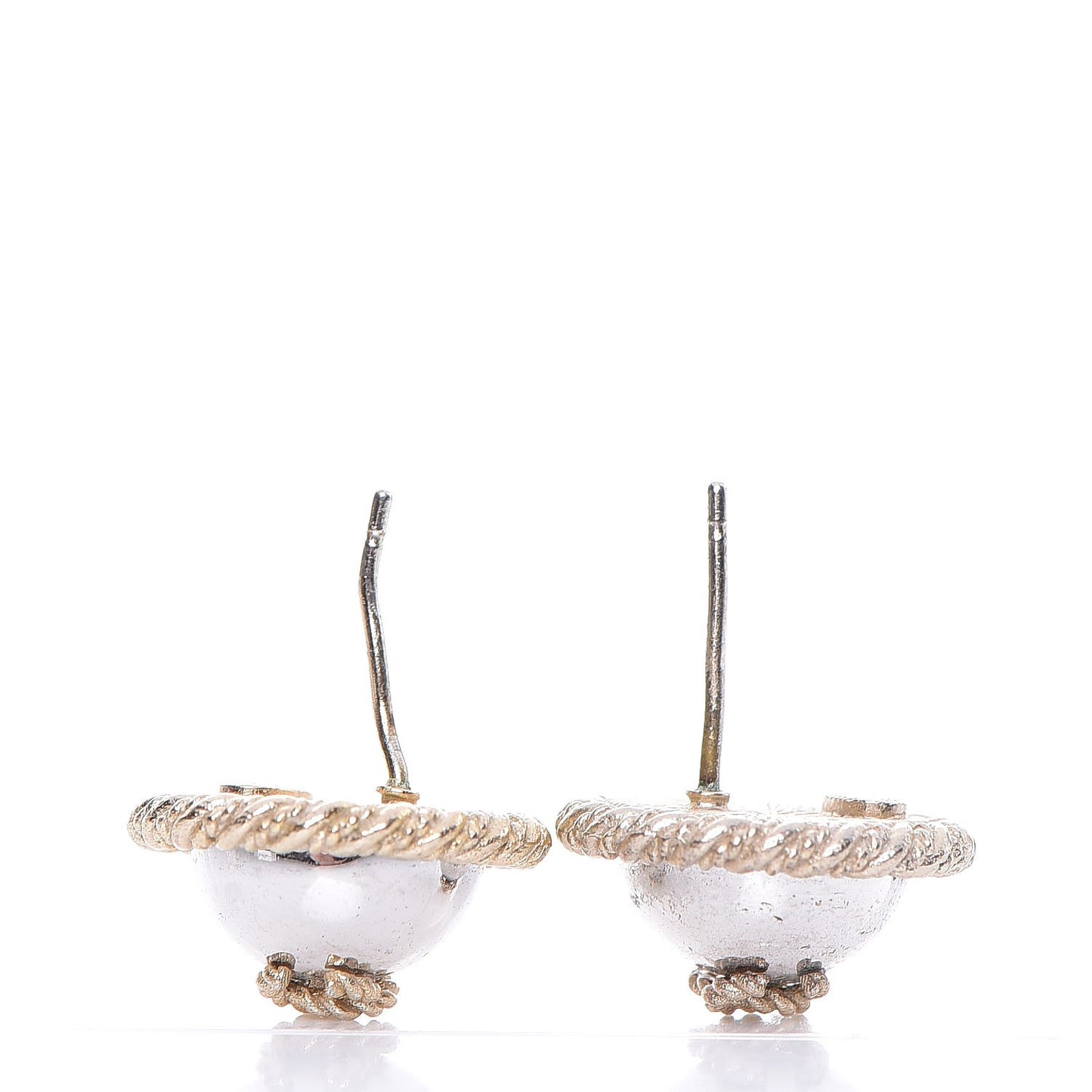 CC Button Earrings Silver Gold