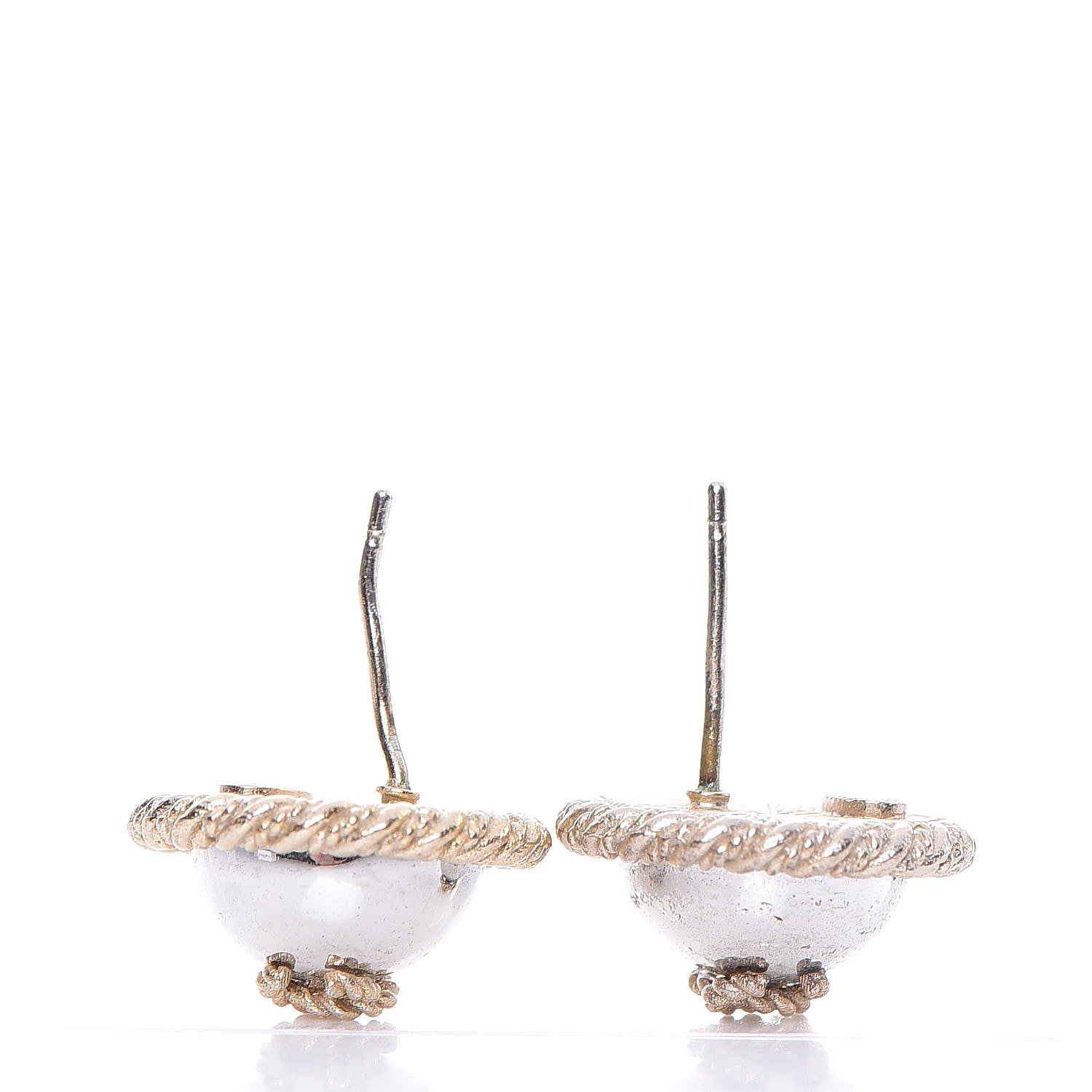 Chanel CC Button Earrings Silver Gold 4 of 5