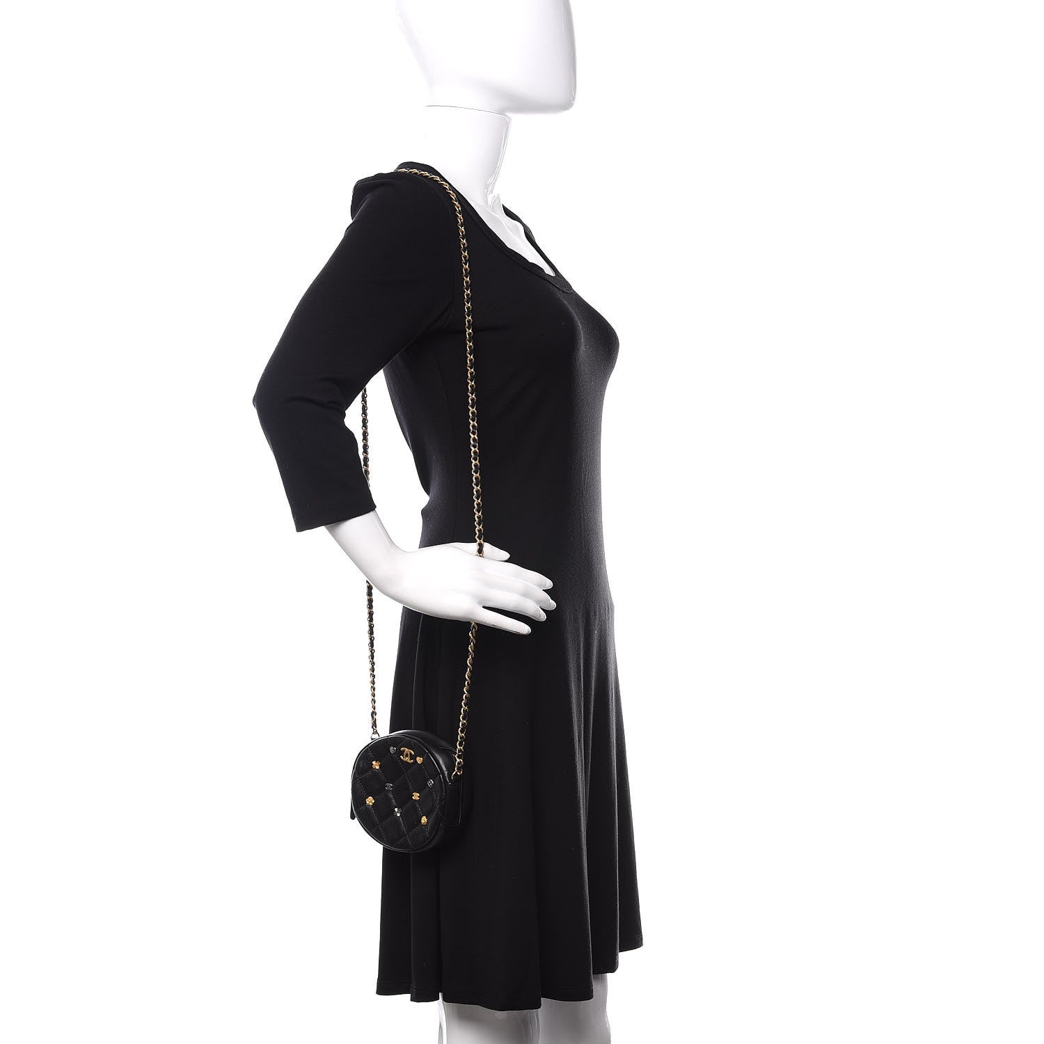 Chanel Lambskin Quilted Studded Round Clutch With Chain Black 2 of 12