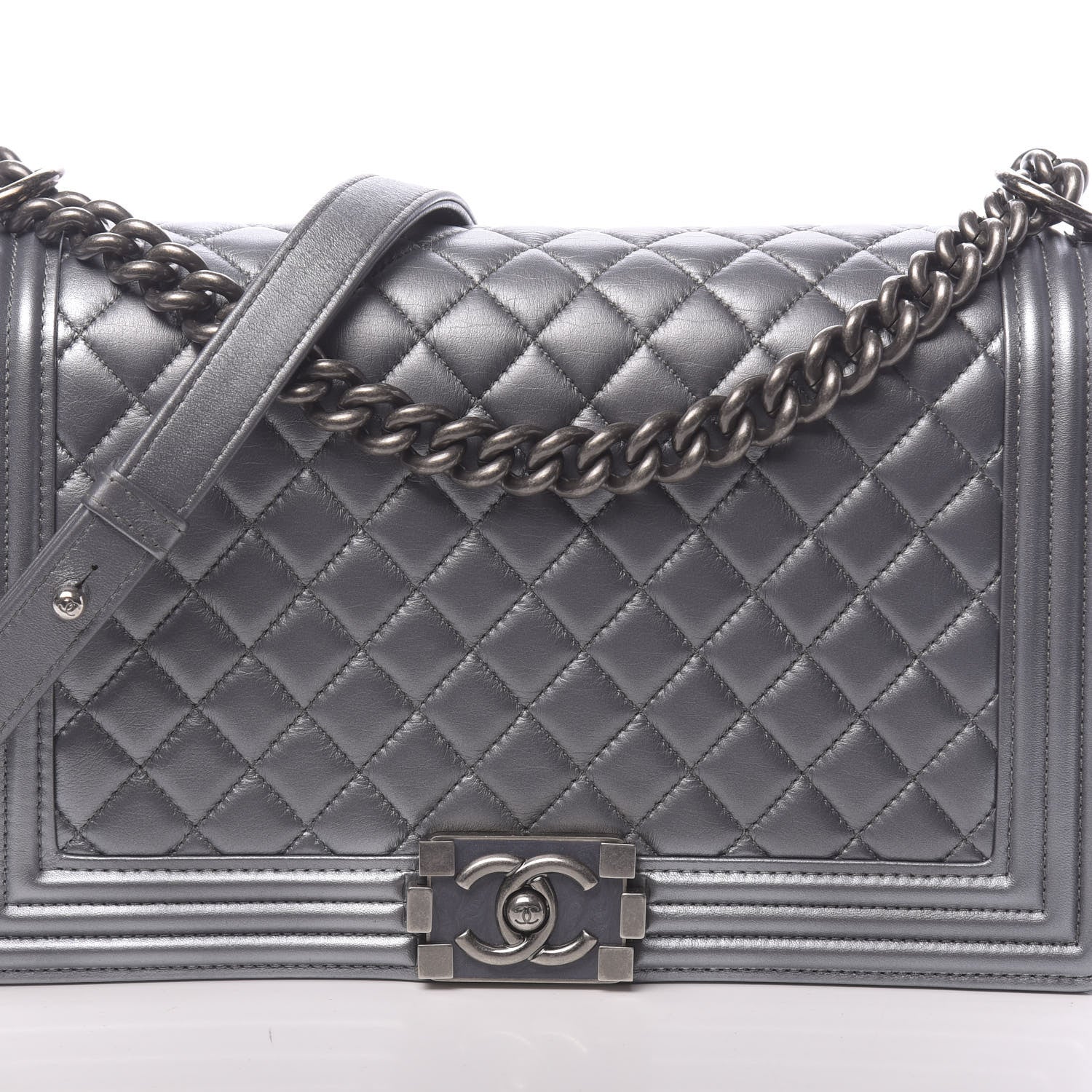Chanel Metallic Calfskin Quilted New Medium Boy Flap Dark Silver 13 of 13