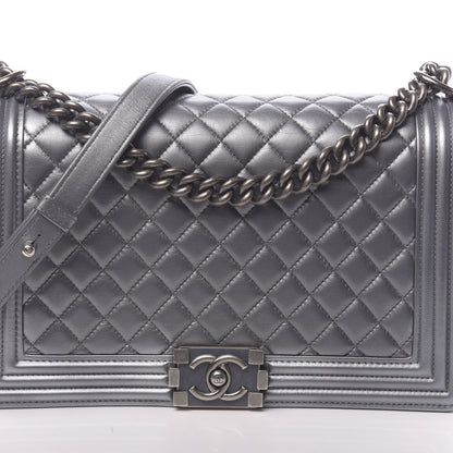 Chanel Metallic Calfskin Quilted New Medium Boy Flap Dark Silver 13 of 13