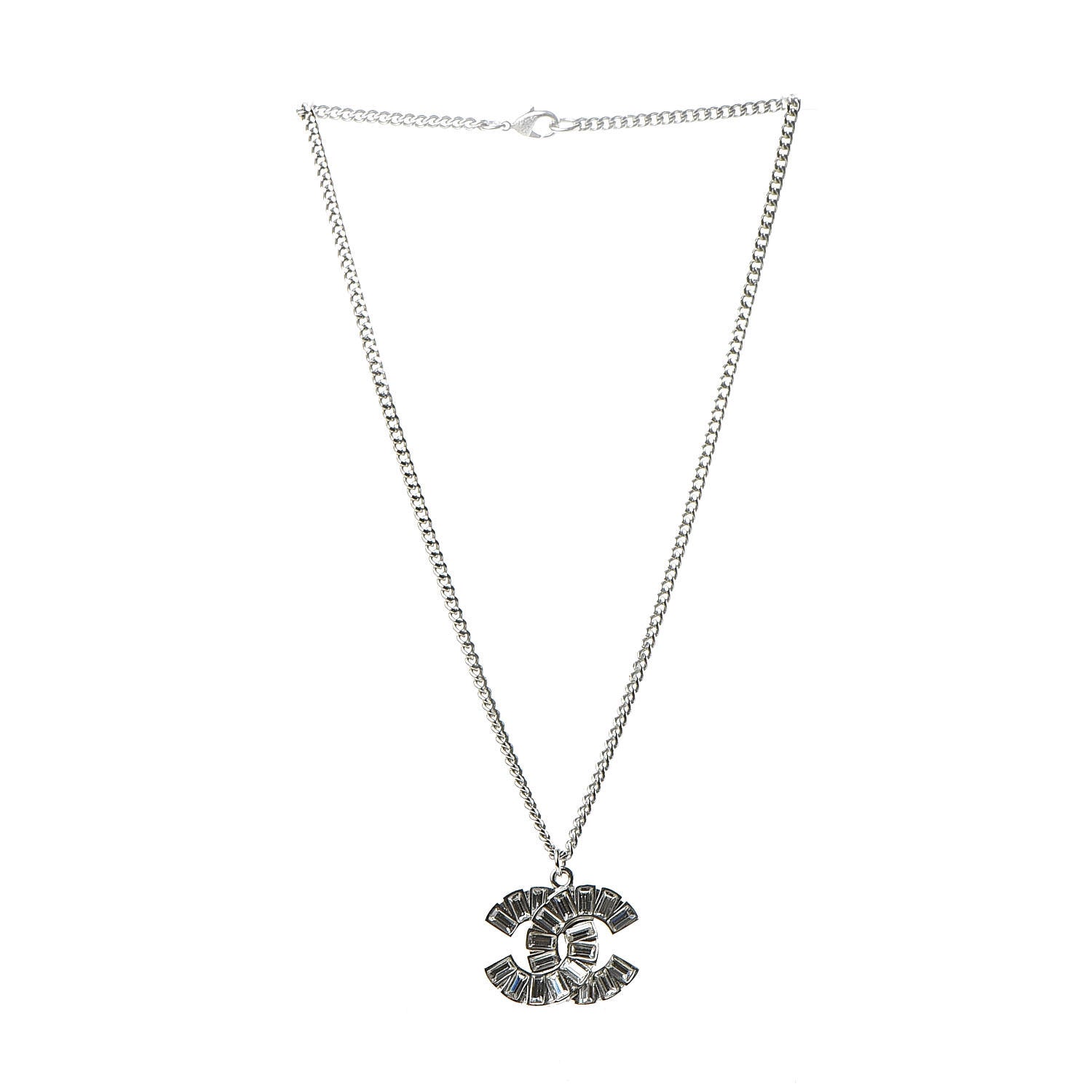Chanel Baguette Crystal CC Pendant Necklace Silver 3 of 5