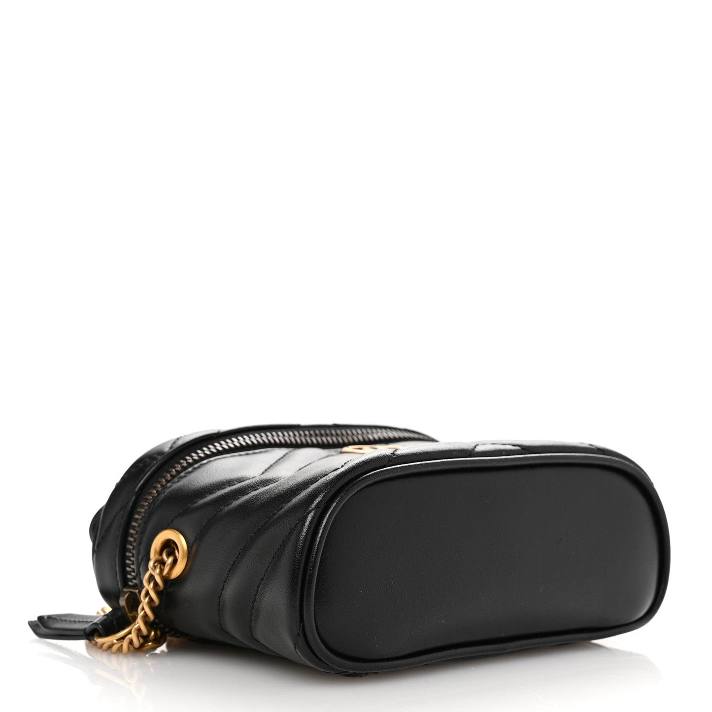 Calfskin Matelasse Chevron Mini GG Marmont Top Handle Bag Black