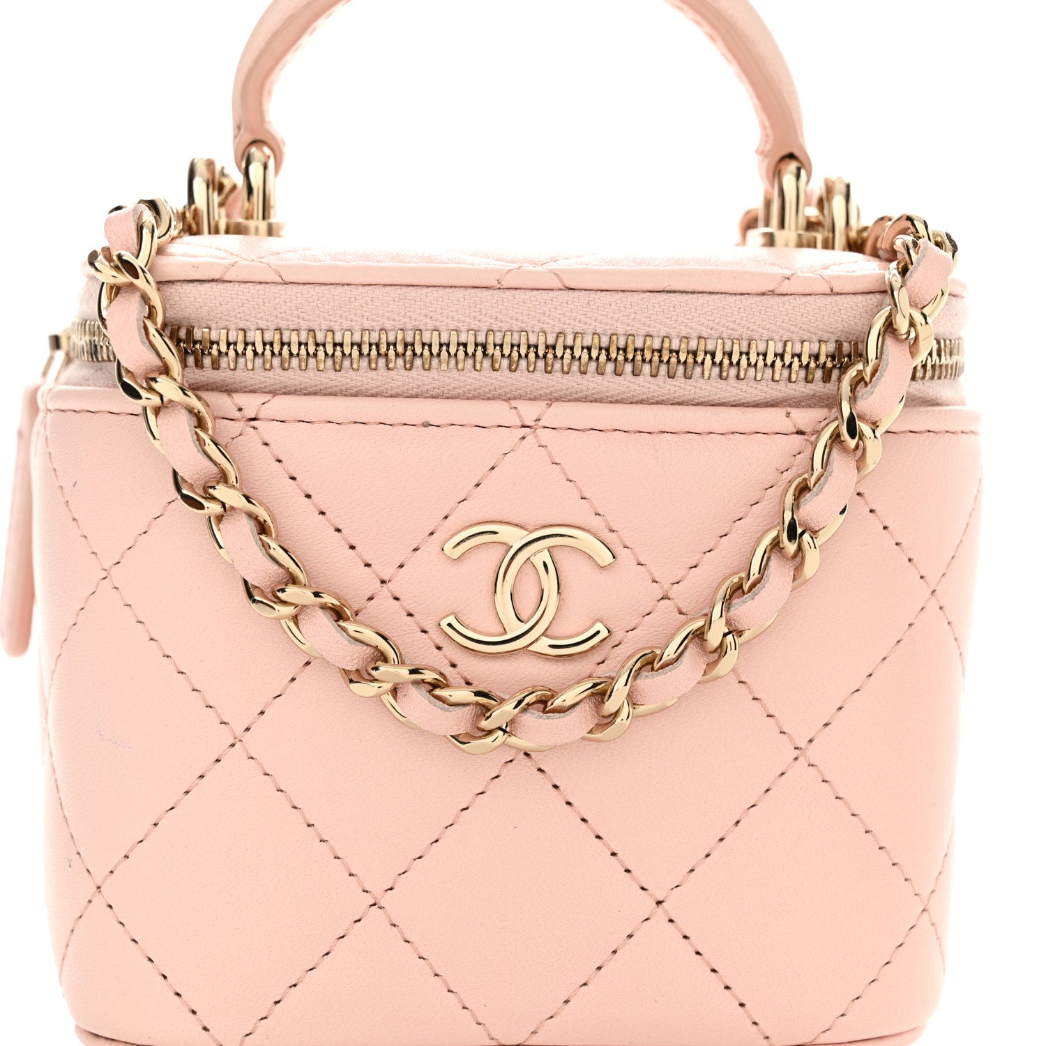 Chanel Lambskin Quilted Mini Top Handle Vanity Case With Chain Light Pink 8 of 10