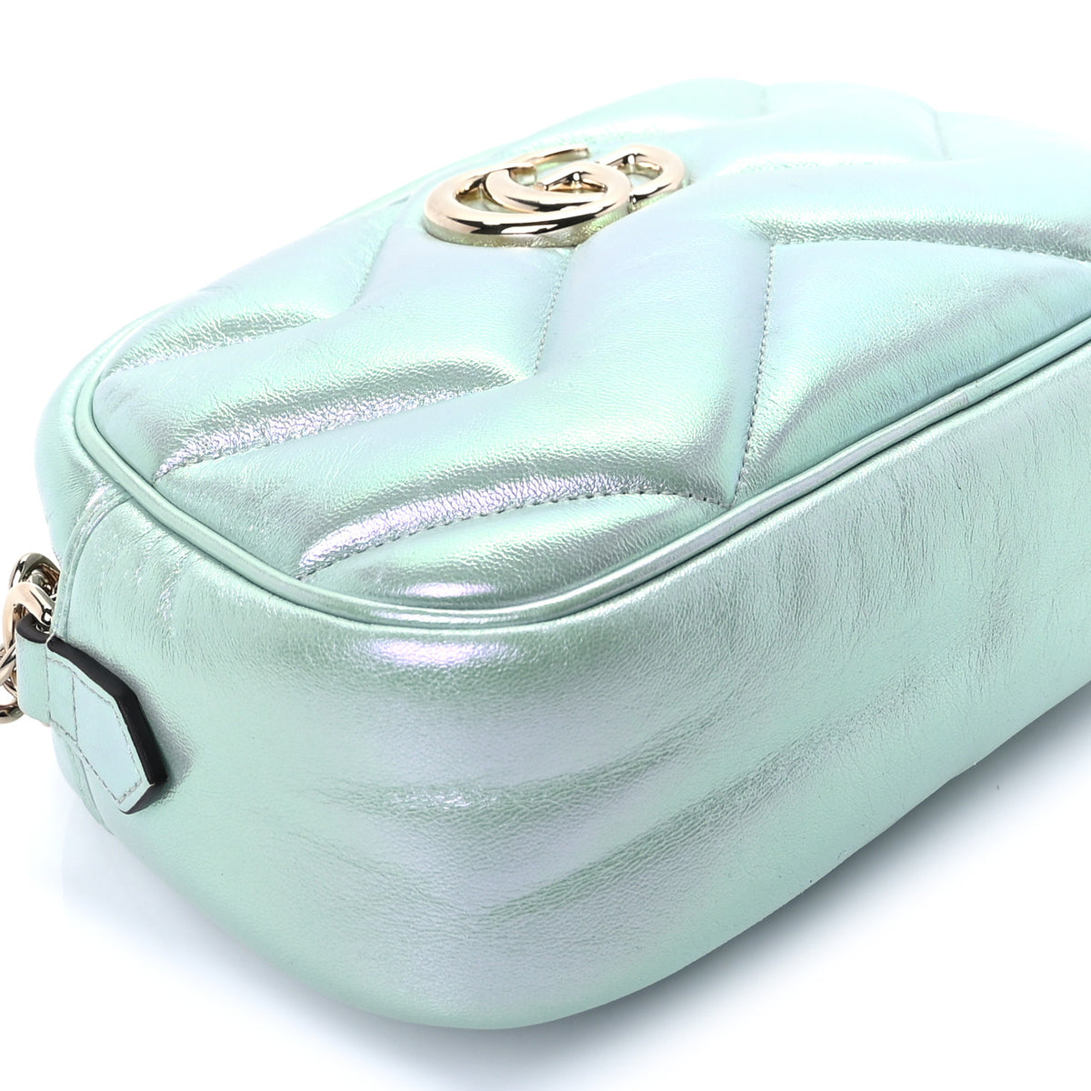 Iridescent Nappa Chevron Matelasse Small GG Marmont Chain Shoulder Bag Iridescent Salvy Green