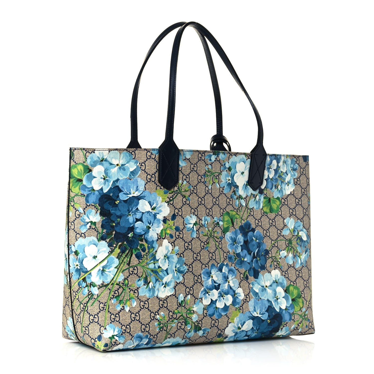 Gucci GG Supreme Monogram Blooms Medium Reversible Tote Beige Blue Navy 3 of 19