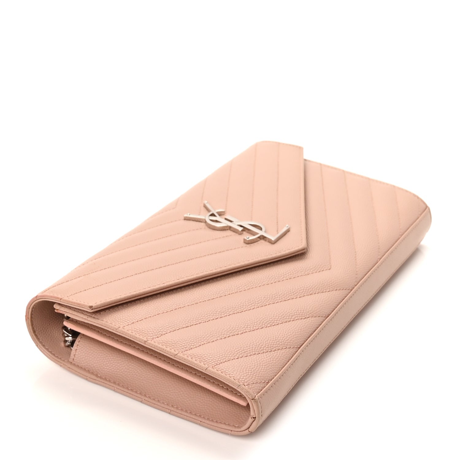 Saint Laurent Grain De Poudre Matelasse Chevron Monogram Chain Wallet Pale Pink 8 of 8