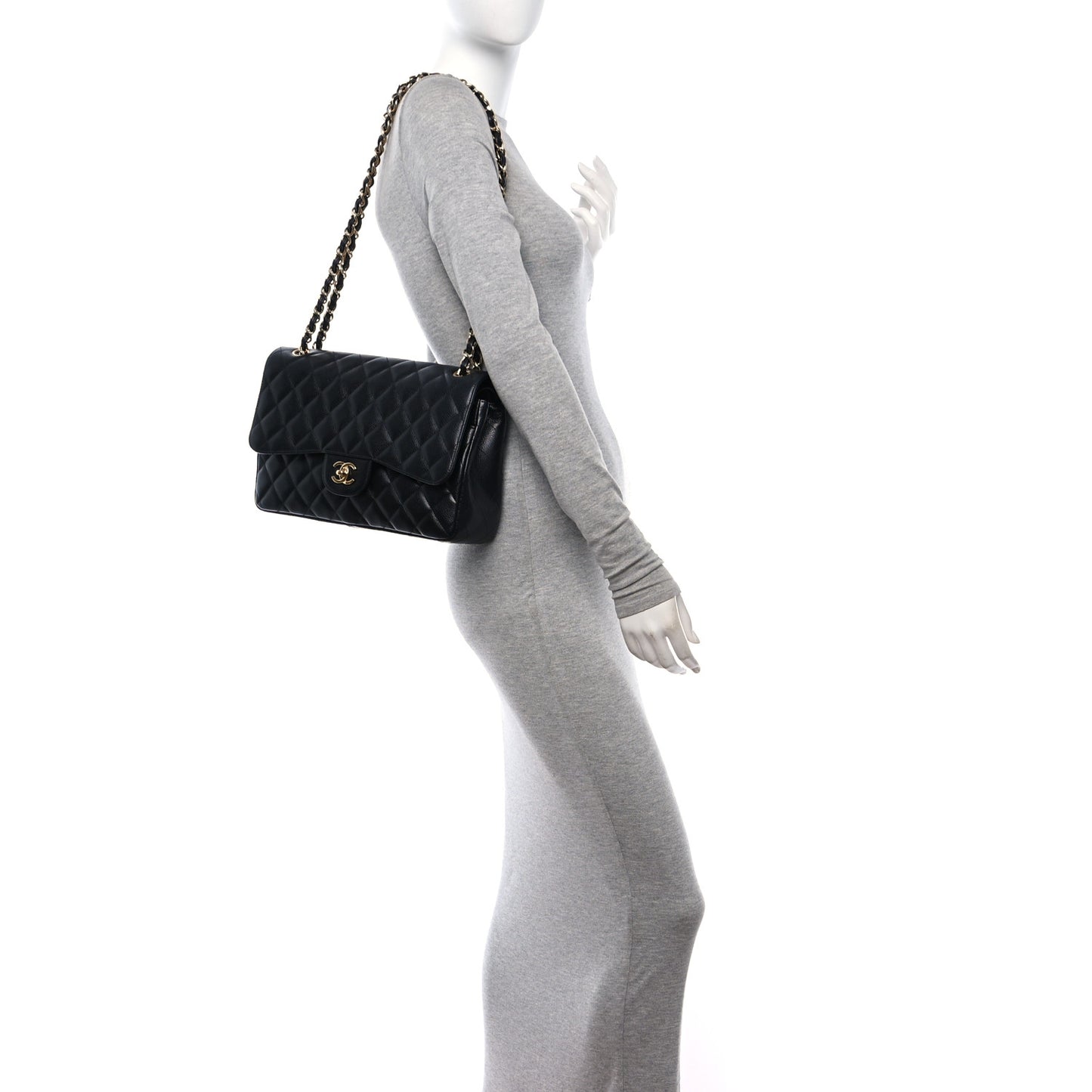 Caviar Quilted Jumbo Double Flap Black