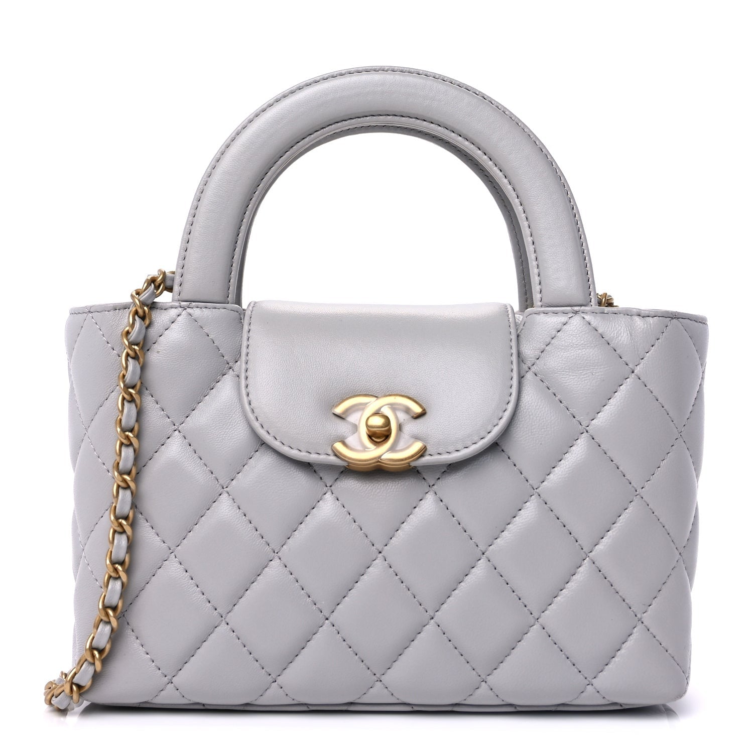 Chanel Shiny Aged Calfskin Quilted Nano Kelly Shopper  Light Grey 1 of 8