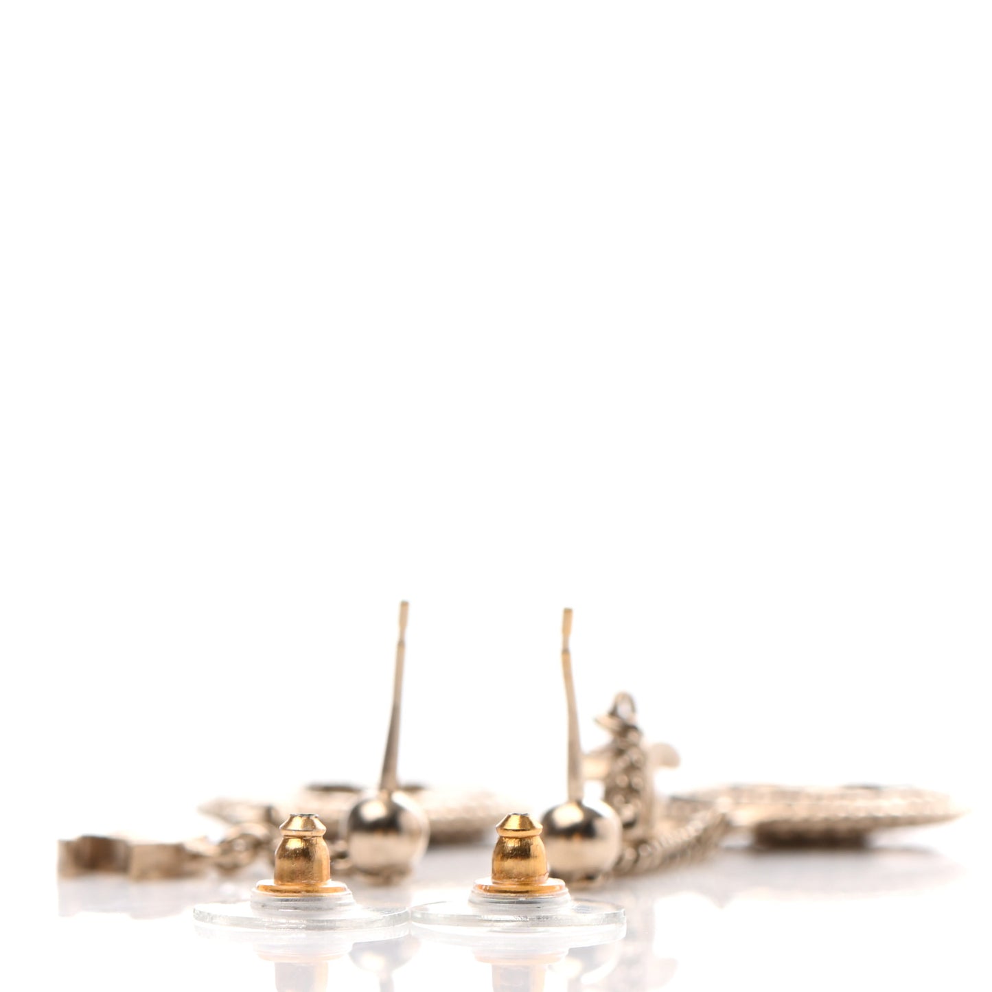 Medallion Clover CC Drop Earrings Light Gold