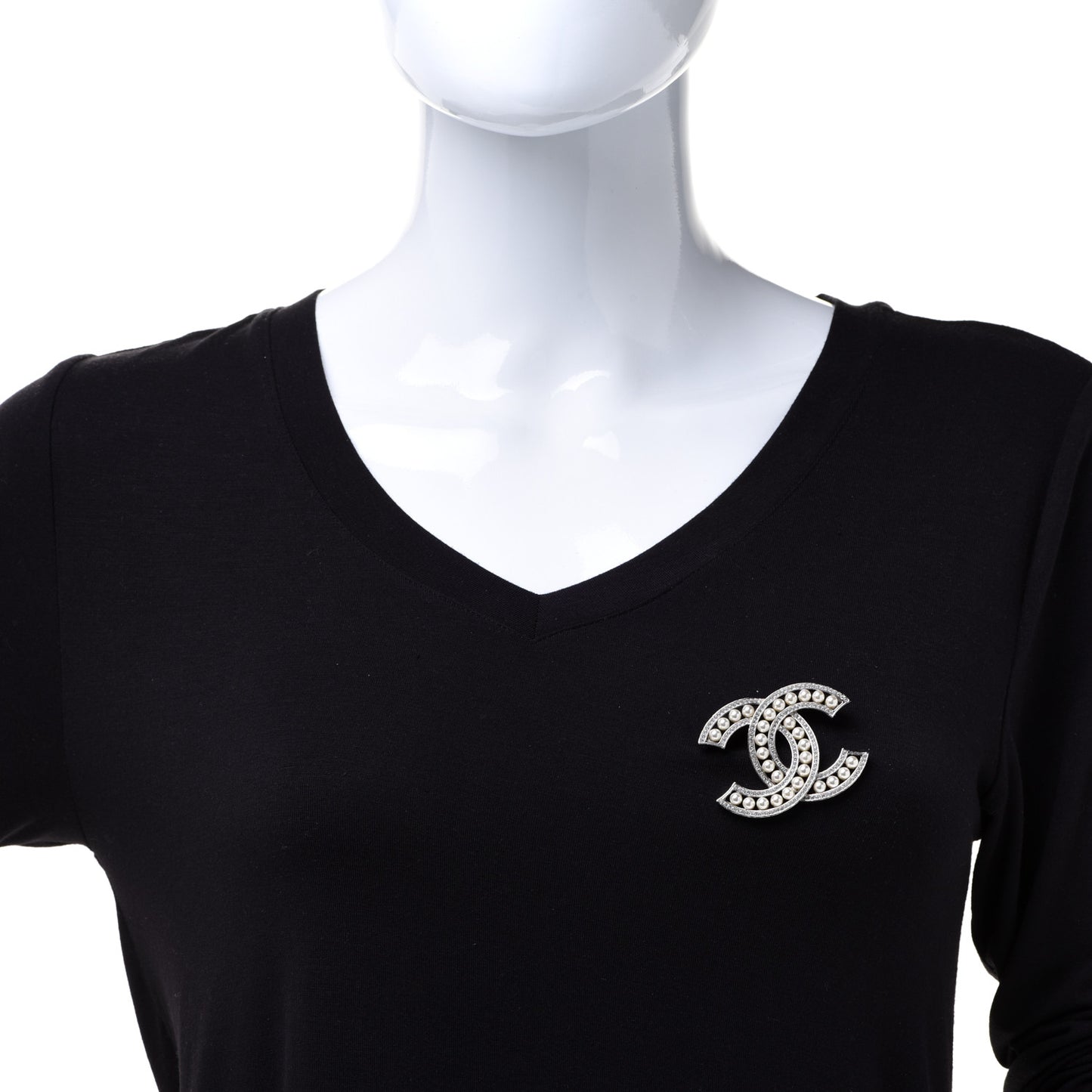 Pearl Crystal CC Brooch Silver