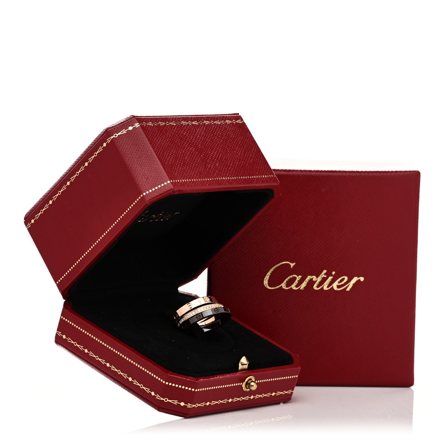 Cartier 18K Pink Gold Diamond Ceramic LOVE Ring Set 51 5.75 5 of 5