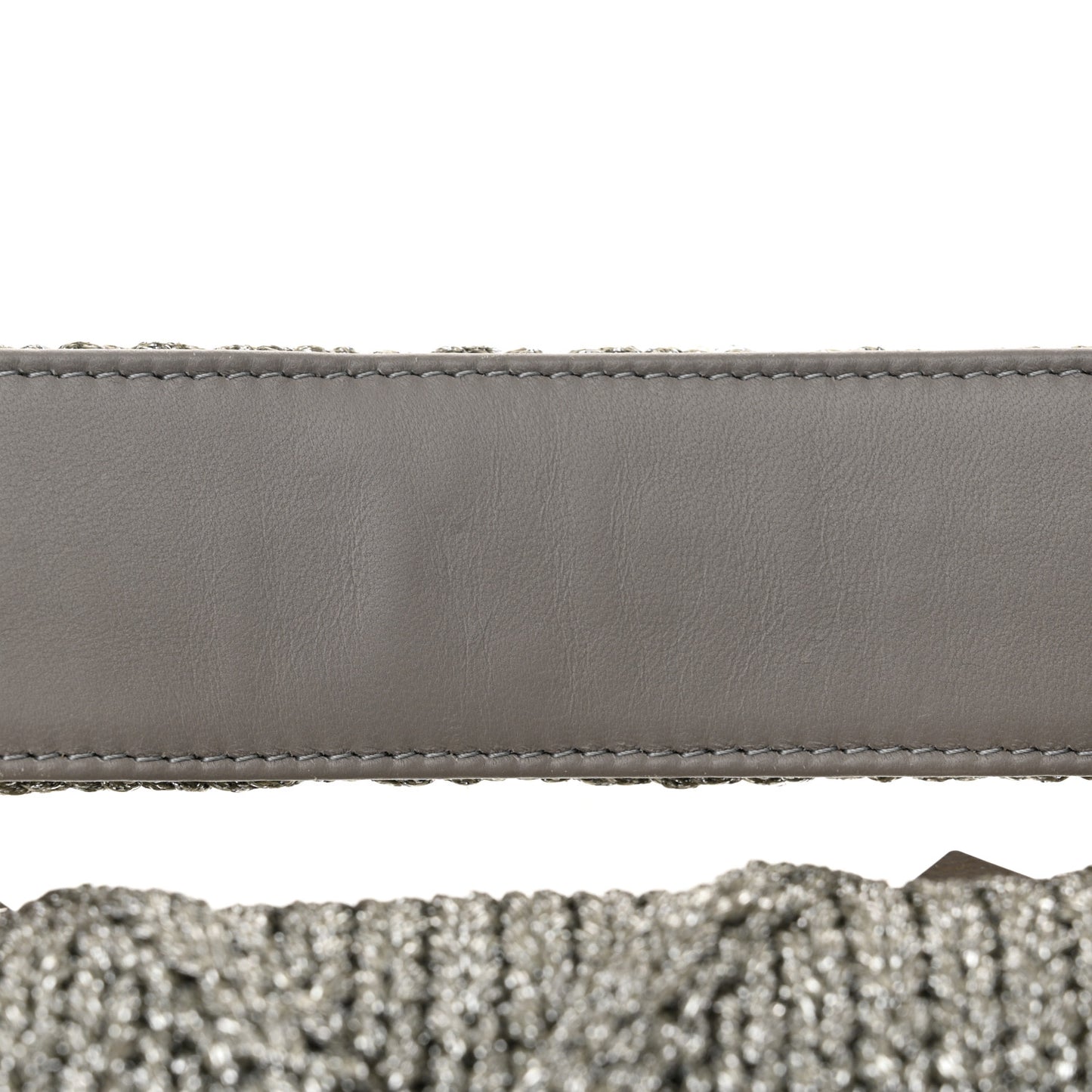 Metallic Lurex Knit Large Roman Stud Shoulder Bag Silver