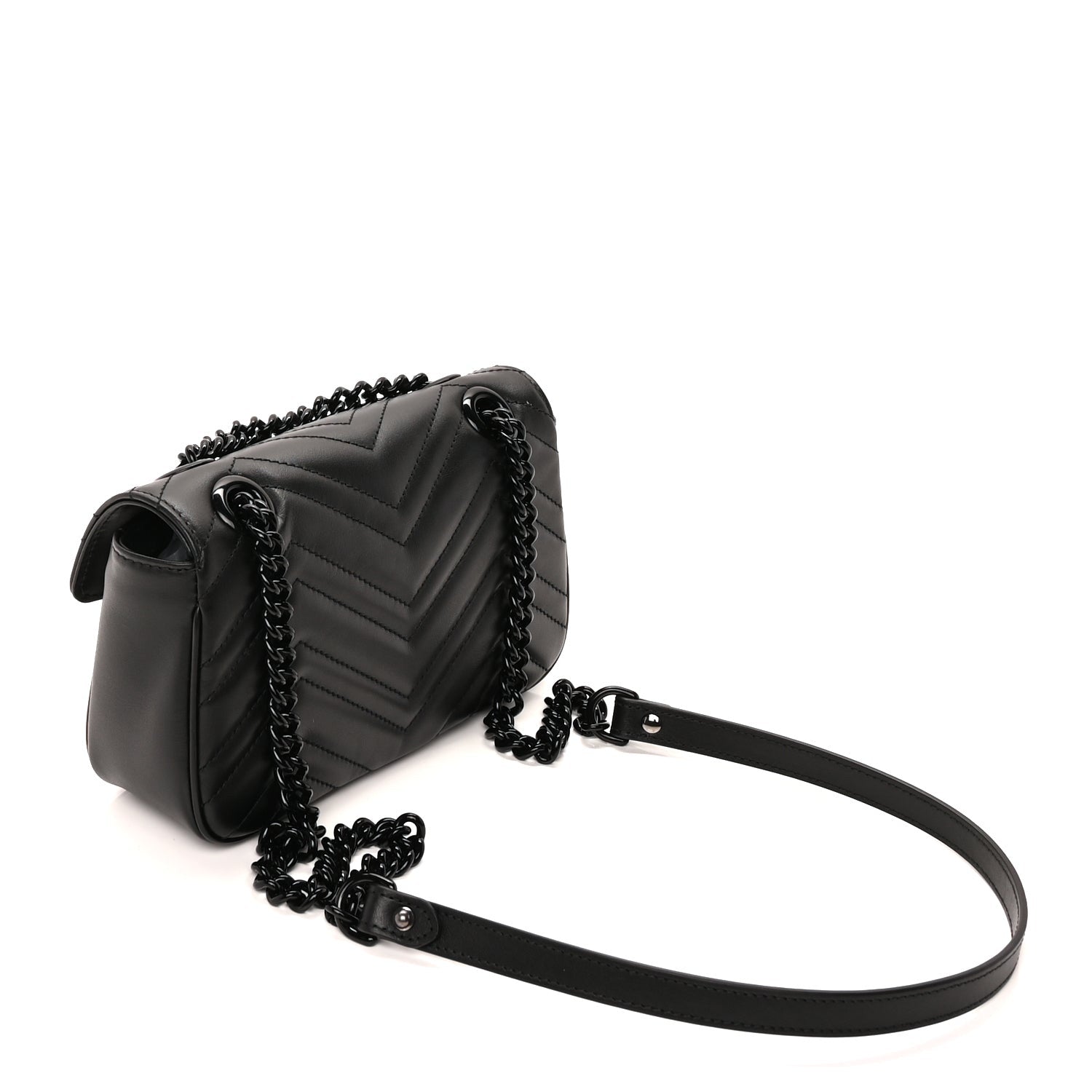 Gucci Calfskin Matelasse Monochrome Mini GG Marmont Shoulder Bag Black 2 of 8