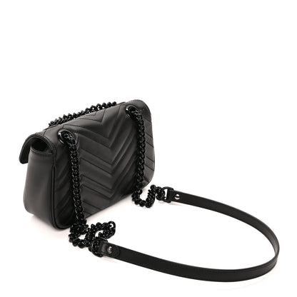 Gucci Calfskin Matelasse Monochrome Mini GG Marmont Shoulder Bag Black 2 of 8