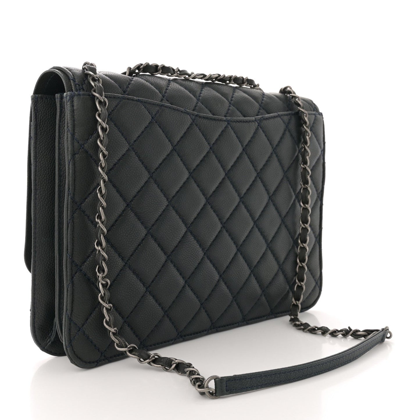 Caviar Quilted Flap With Chain Blue