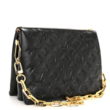 Louis Vuitton Lambskin Embossed Monogram Coussin PM Black 3 of 11