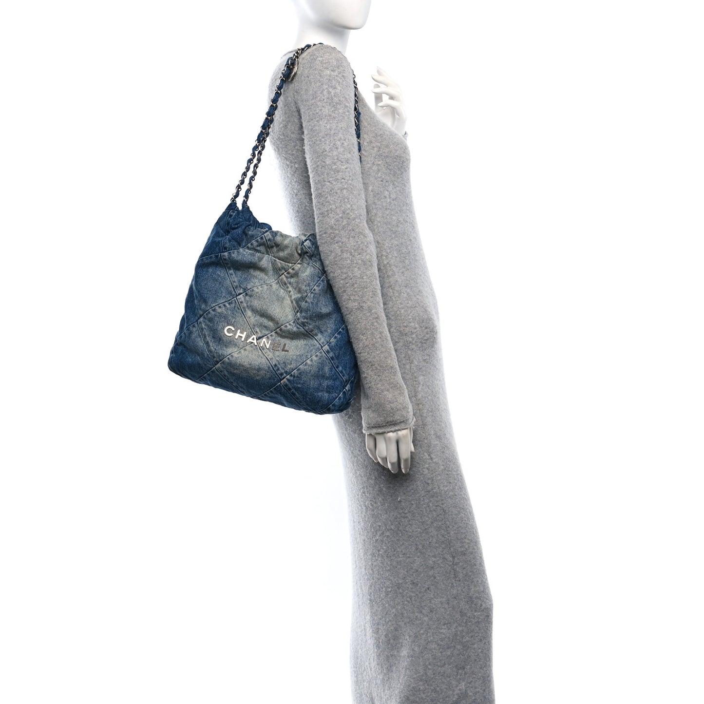 Denim Quilted Small Chanel 22 Blue