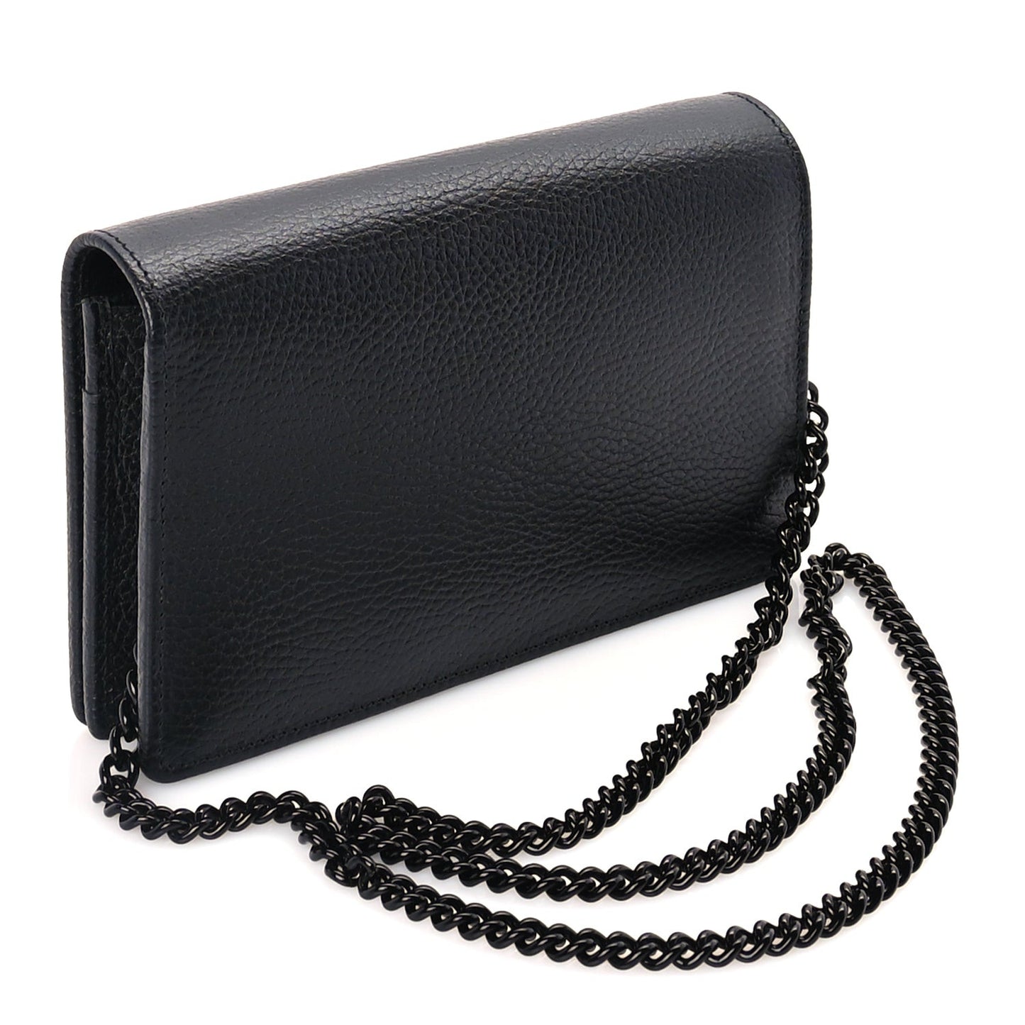 Dollar Calfskin Enamel Monochrome Mini GG Marmont Chain Wallet Black