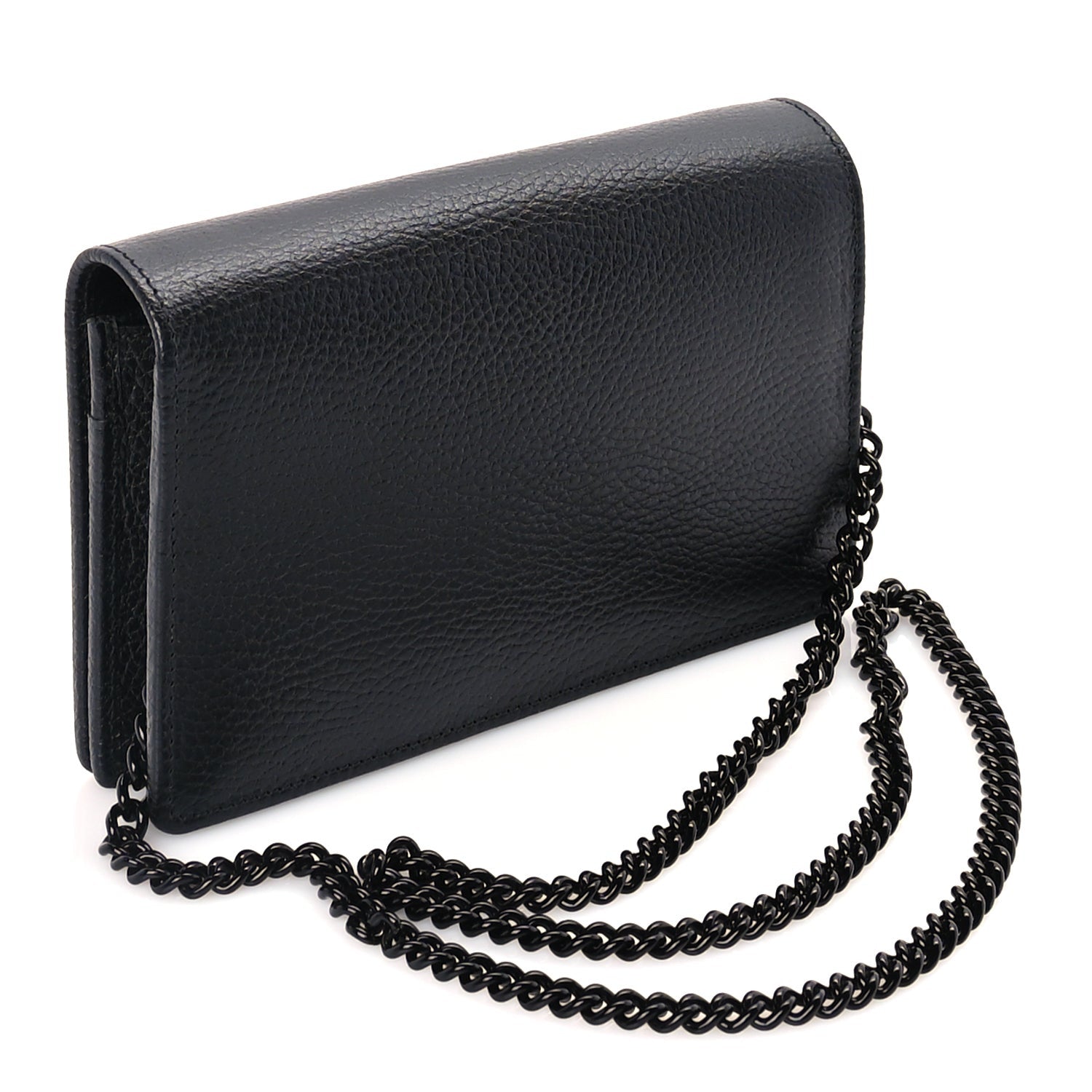 Gucci Dollar Calfskin Enamel Monochrome Mini GG Marmont Chain Wallet Black 2 of 8