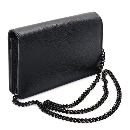 Gucci Dollar Calfskin Enamel Monochrome Mini GG Marmont Chain Wallet Black 2 of 8