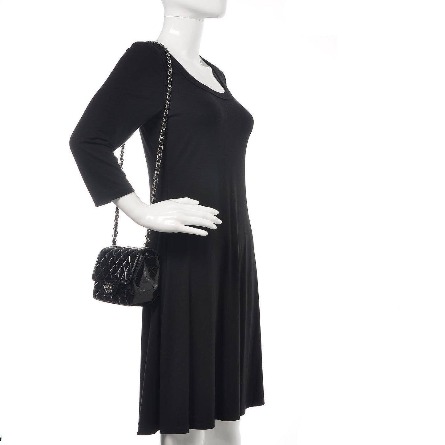 Patent Calfskin Quilted Mini Square Flap Black