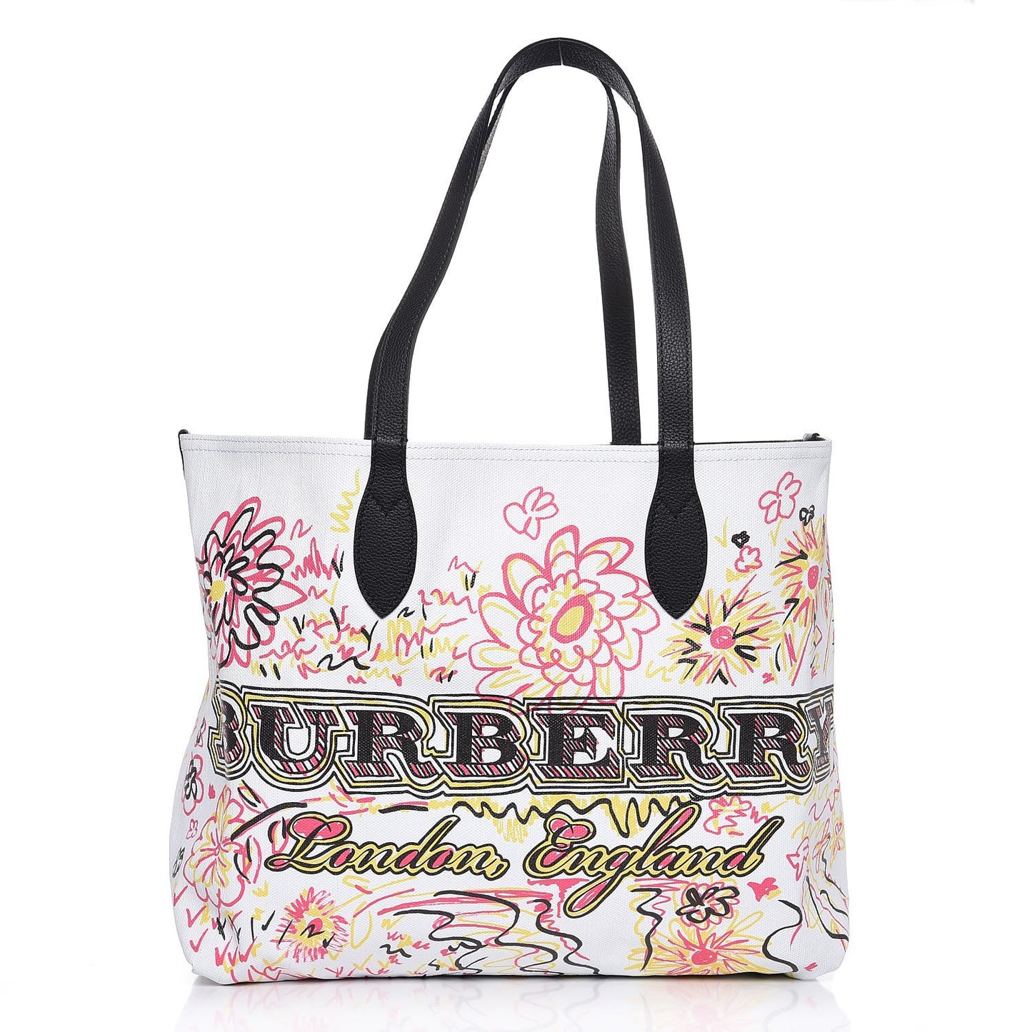 Coated Canvas Medium Reversible Doodle Tote White Black Pink