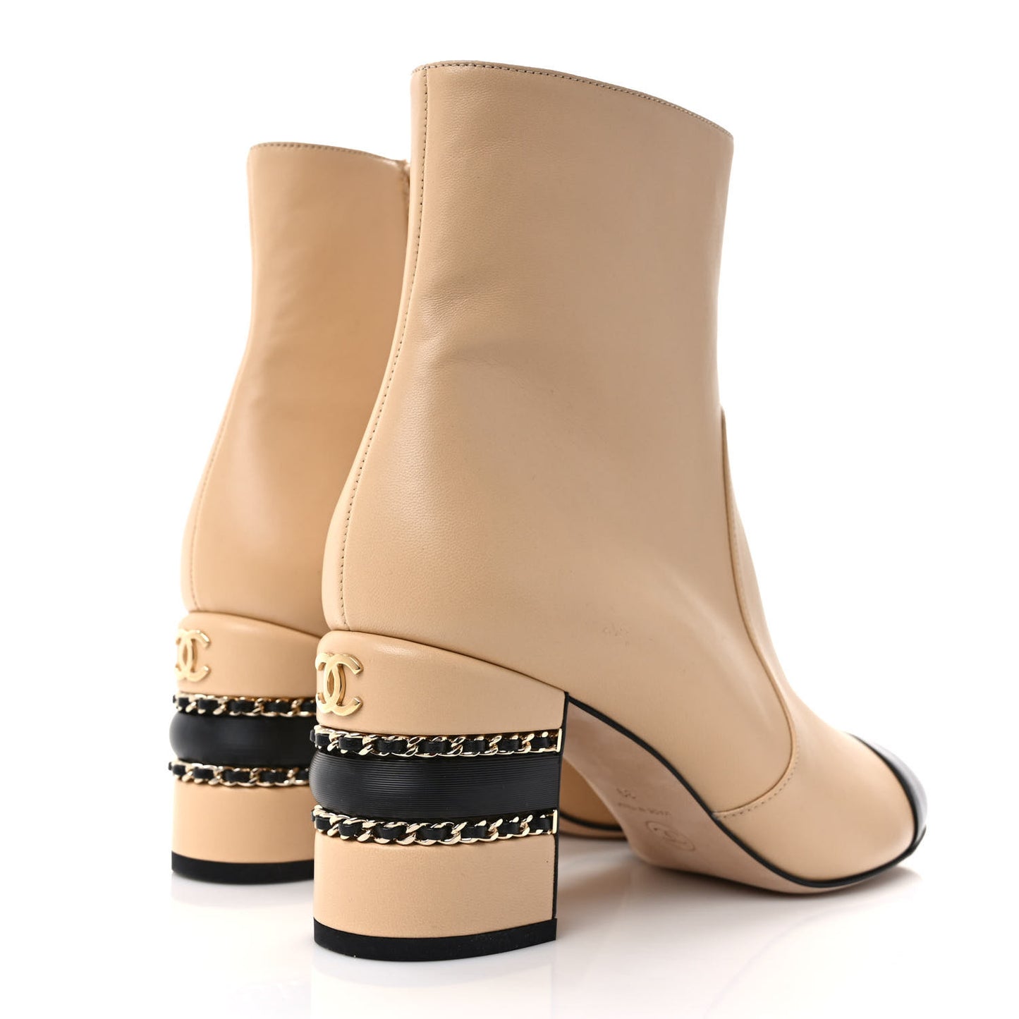 Lambskin Double Stack Chain Cap Toe Boots 39 Beige Black