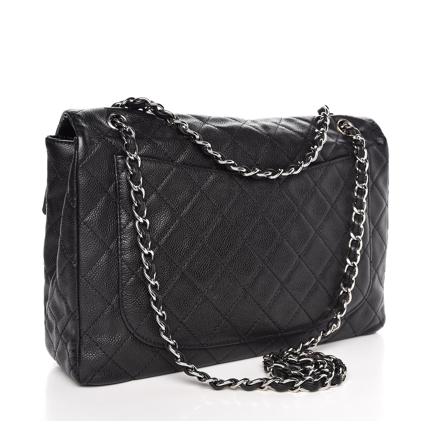 Washed Caviar Quilted Maxi Single Flap Black