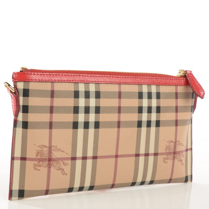 Burberry Haymarket Check Small Peyton Crossbody Clutch Bag Coral Red 5 of 11