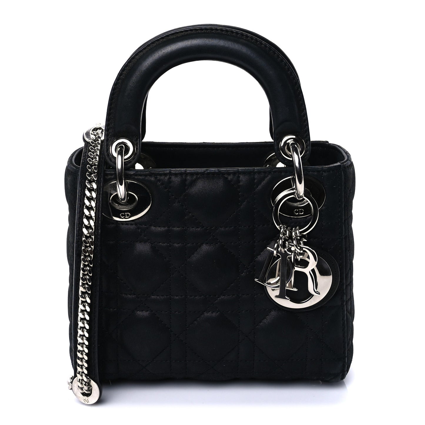 Metallic Lambskin Cannage Mini Lady Dior Black