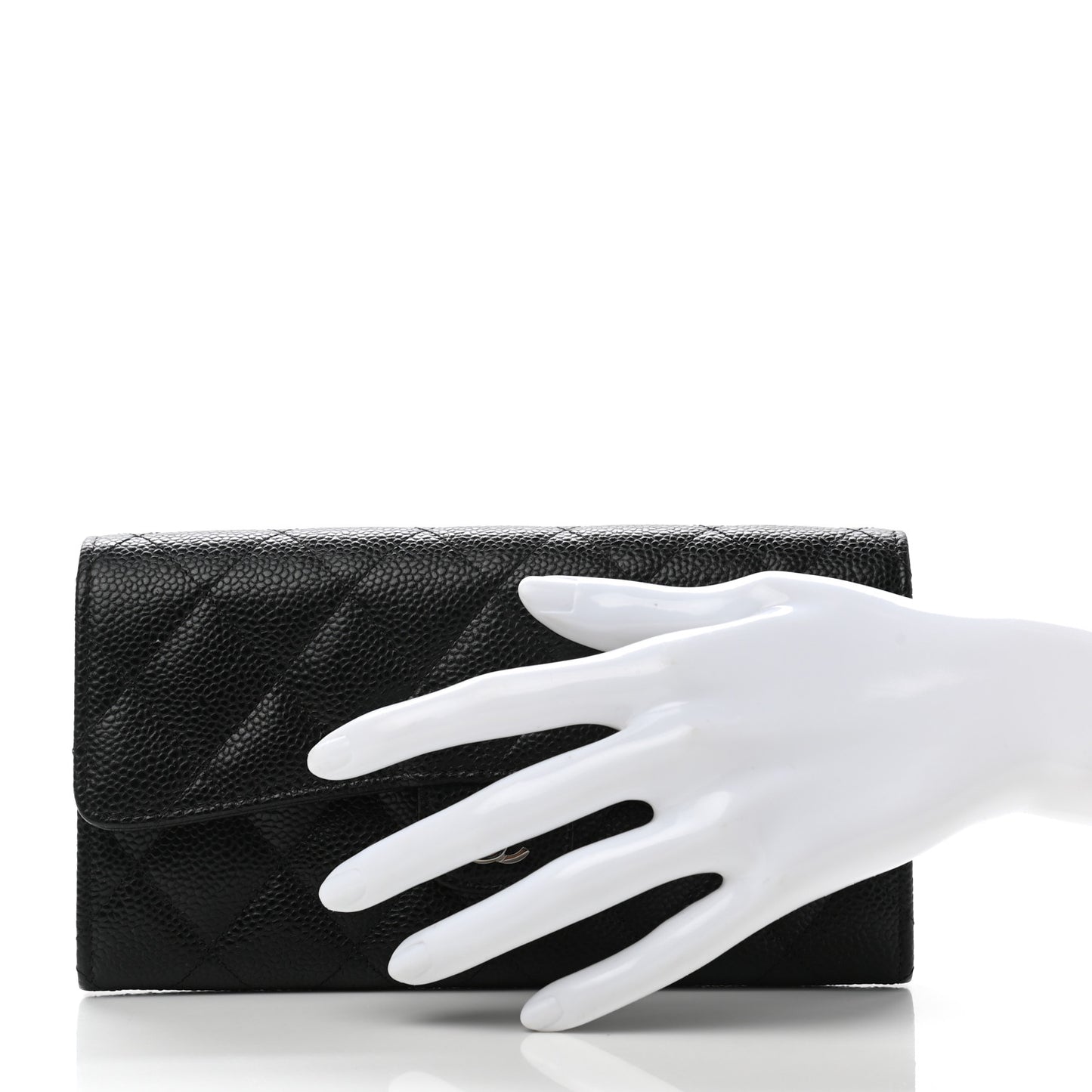 Caviar Quilted Large Gusset Flap Wallet Black
