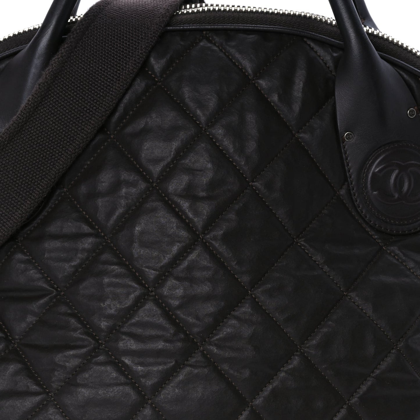 Coated Canvas Quilted Large Garment Travel Bag Brown