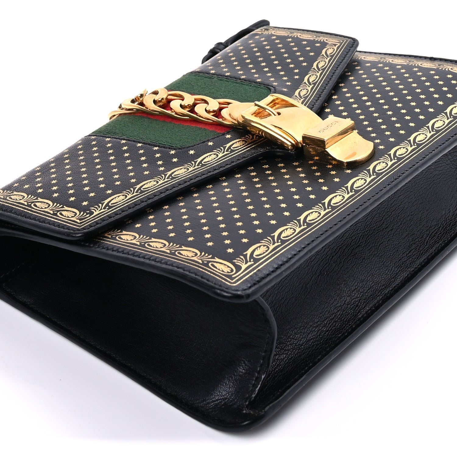 Gucci Calfskin Star Printed Small Sylvie Shoulder Bag Gold Black 7 of 7