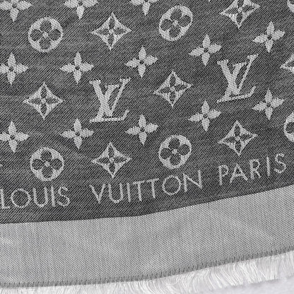 Louis Vuitton Silk Wool Monogram Denim Shawl Black 4 of 6