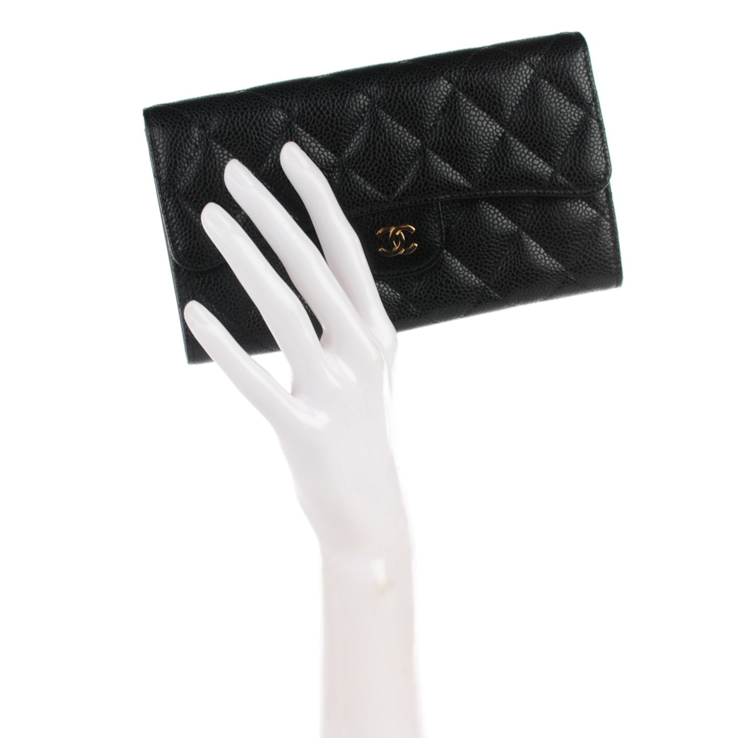 Caviar Quilted Large Flap Wallet Black